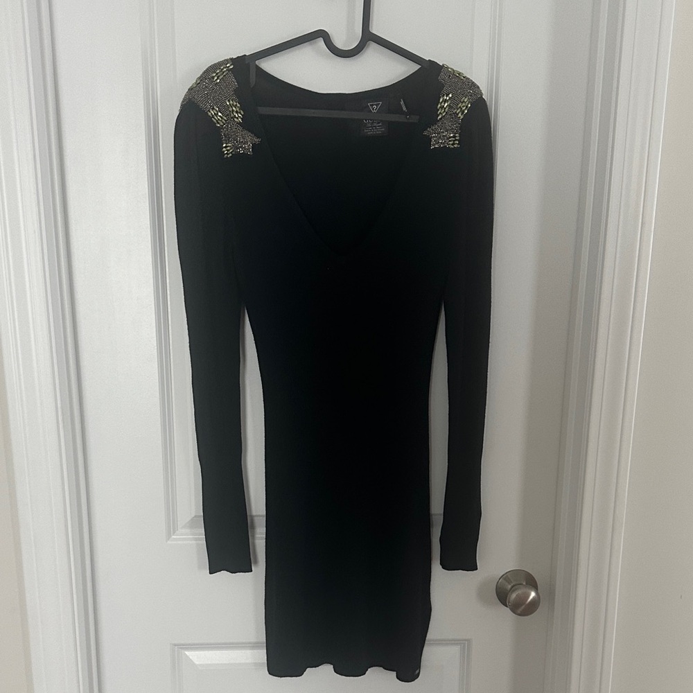 Guess Black Dress with Gold Shoulder Details